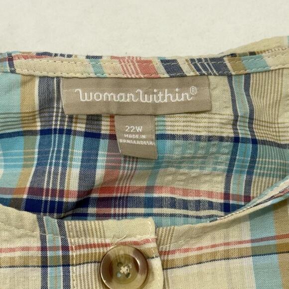 Woman Within Dress Womens 22W Neutral Plaid Button Front Midi Cottage Cabin - Picture 3 of 7